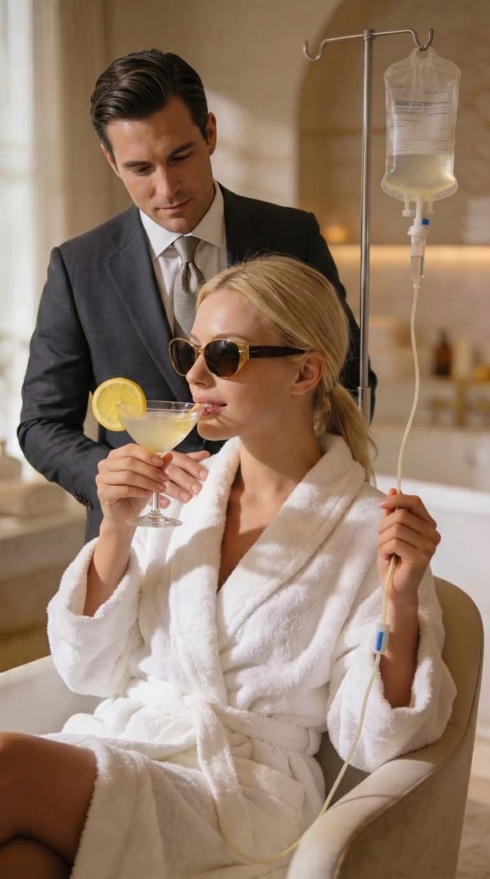 Pre-wedding wellness setup with IV therapy
